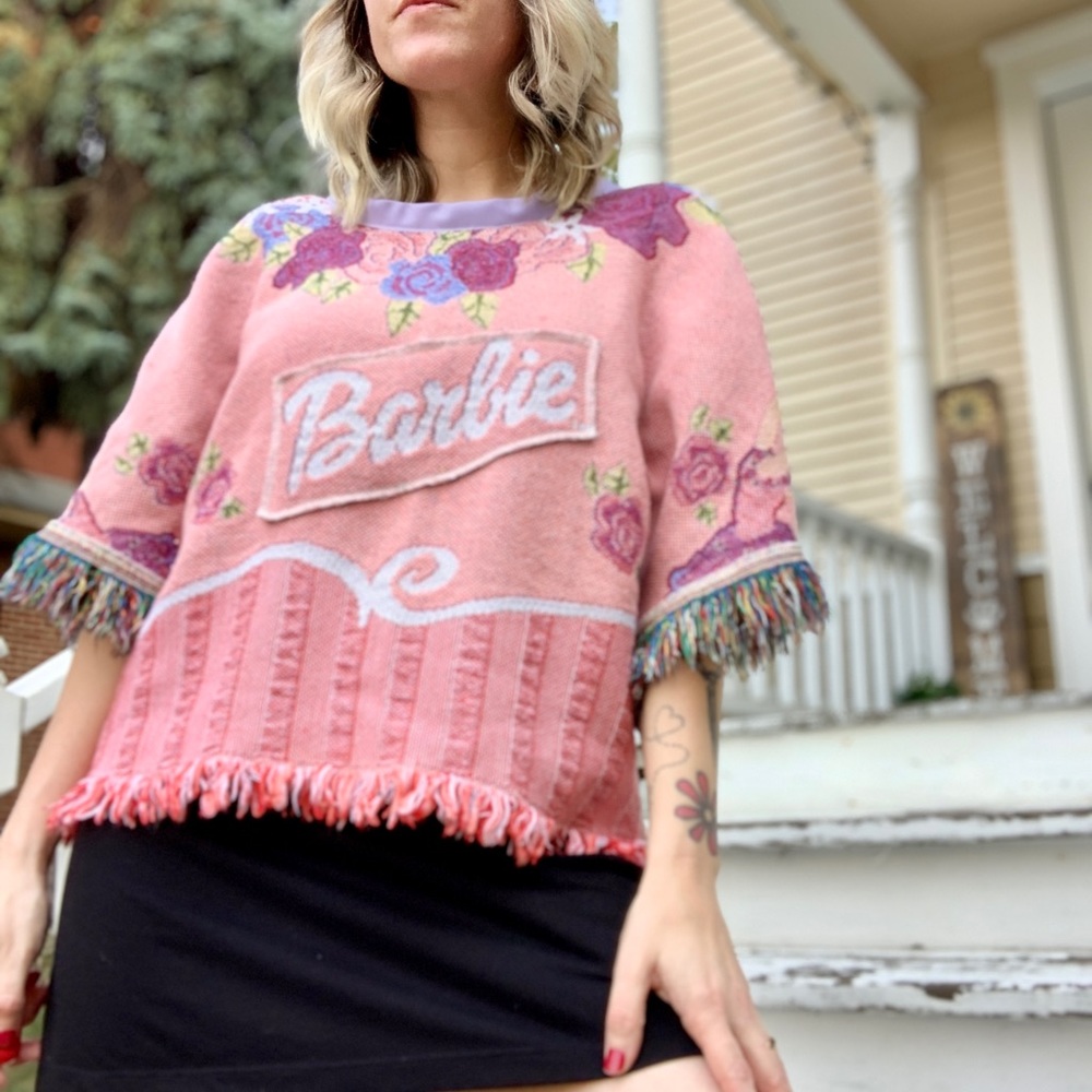 One-of-a-Kind Barbie Upcycled Blanket Fringe Top